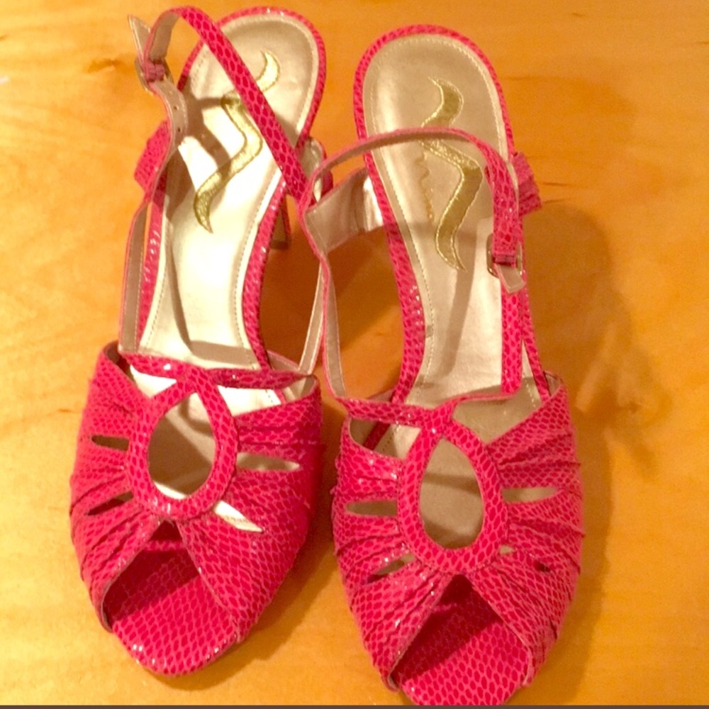 Nina Magenta Snakeskin Shoes, worm once